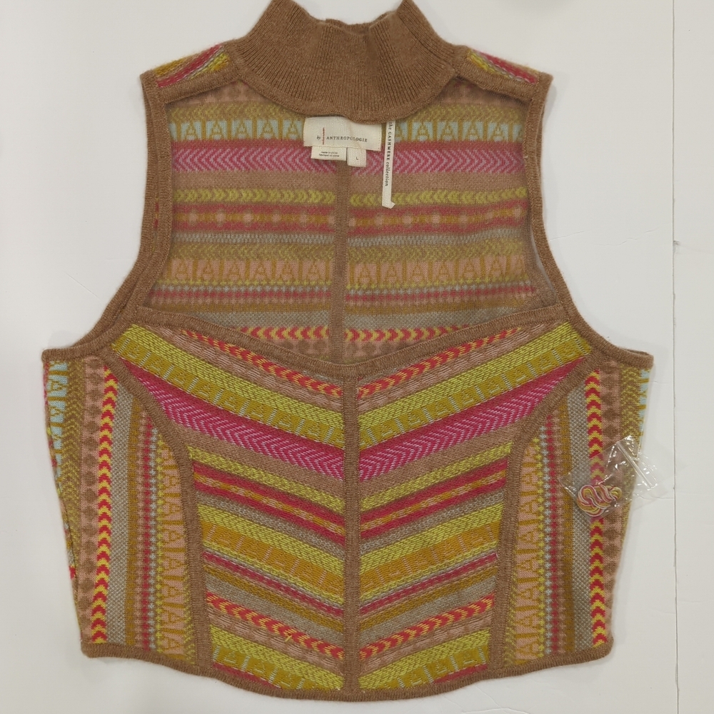 NWOT Anthropologie Colorful Striped Cashmere Knit Mock Neck Tank Sheer  W Size L